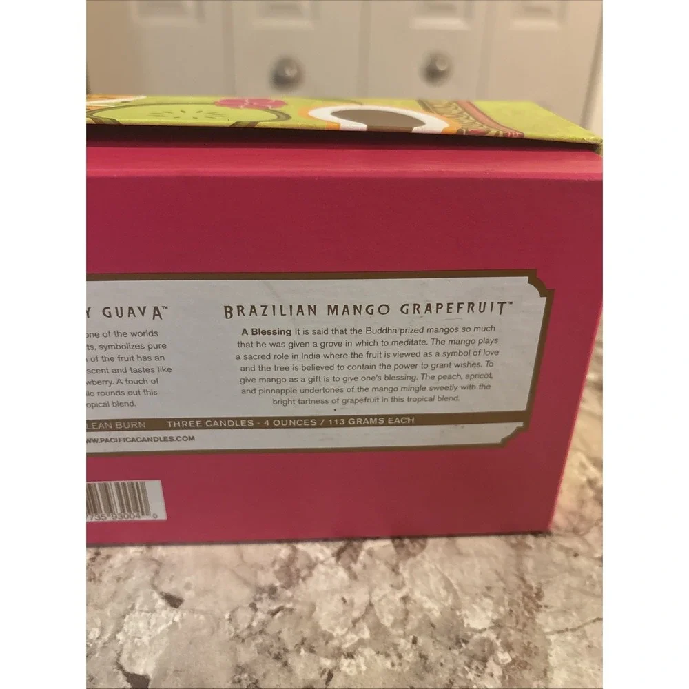 Pacifica Fruits Of Paradise Soy Candle Set Bali Hawaiian Brazilian 4 Oz New Rare